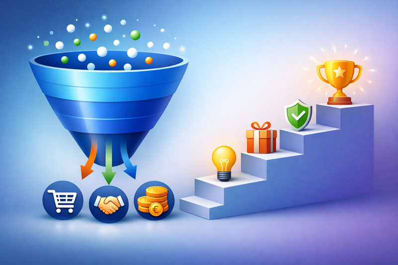 Értékesítési tölcsér és lépcsőfokok