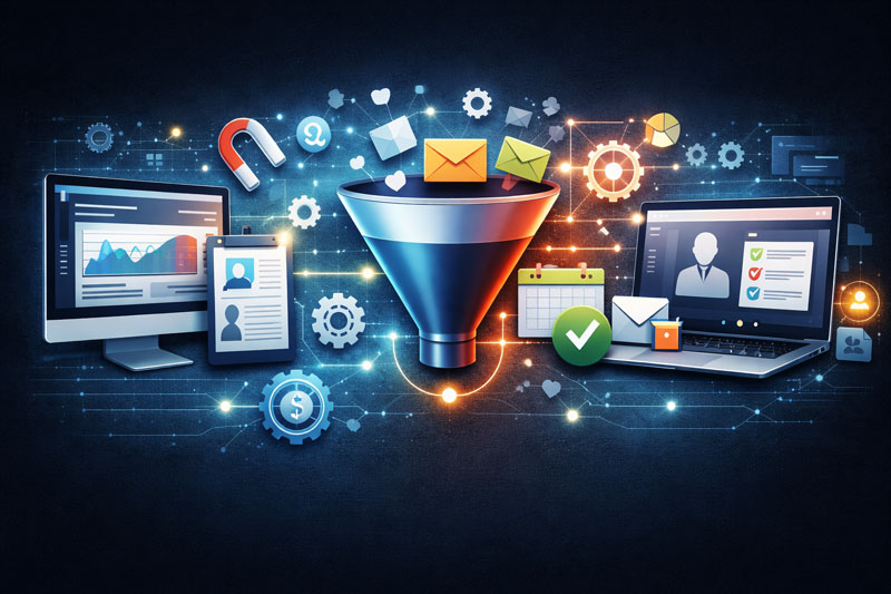 Ügyfélszerzés és automatizáció vizuális rendszerábra